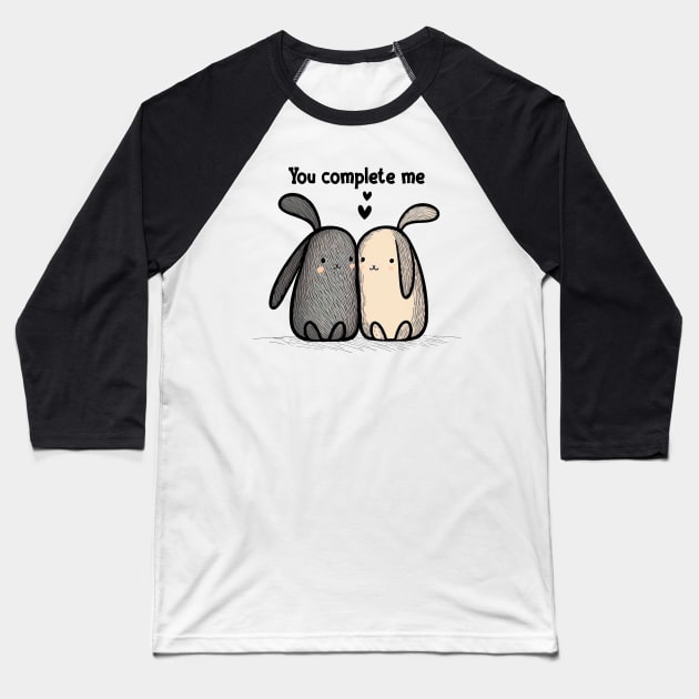 You Complete Me - Cute Bunnies in Love Baseball T-Shirt by Unified by Design